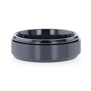 PHANTOM Black Titanium Brushed Center Spinner Men 's Wedding Ring With Spinning Polished Base - 8mm - Larson Jewelers