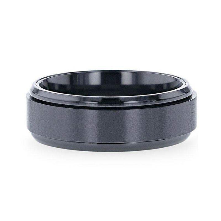 PHANTOM Black Titanium Brushed Center Spinner Men 's Wedding Ring With Spinning Polished Base - 8mm - Larson Jewelers
