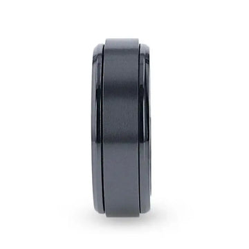 PHANTOM Black Titanium Brushed Center Spinner Men 's Wedding Ring With Spinning Polished Base - 8mm - Larson Jewelers