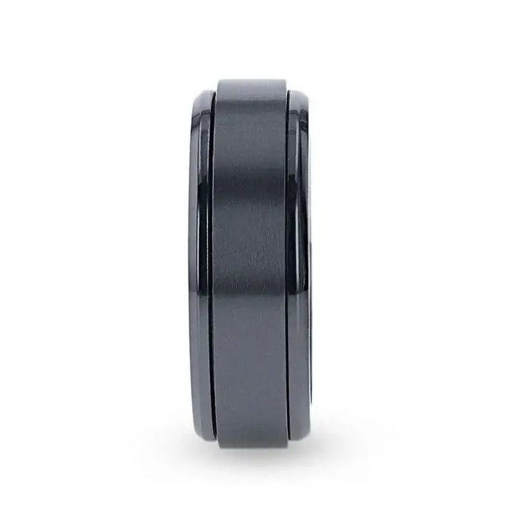 PHANTOM Black Titanium Brushed Center Spinner Men 's Wedding Ring With Spinning Polished Base - 8mm - Larson Jewelers