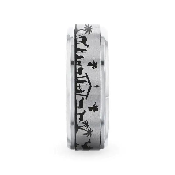 NATIVITY SCENE on Spinning Tungsten Carbide Ring - Larson Jewelers