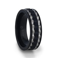 GEAR Two Toned Wavy Centered Brushed Black Titanium Men's Wedding Band With Flat Polished Edges - 8mm - Larson Jewelers
