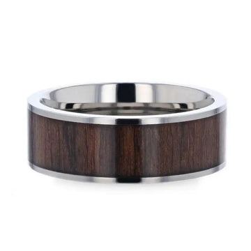 LOGAN Flat Polished Black Walnut Wood Inlaid Titanium Men's Wedding Band With Flat Polished Edges - 8mm - Larson Jewelers
