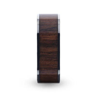 LOGAN Flat Polished Black Walnut Wood Inlaid Titanium Men's Wedding Band With Flat Polished Edges - 8mm - Larson Jewelers