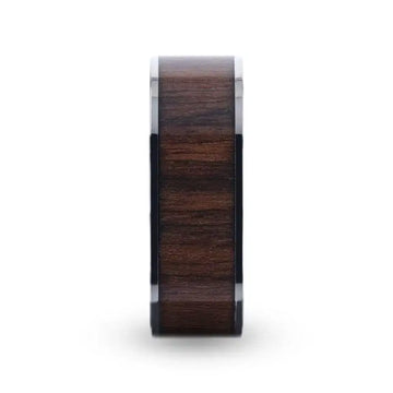 LOGAN Flat Polished Black Walnut Wood Inlaid Titanium Men's Wedding Band With Flat Polished Edges - 8mm - Larson Jewelers