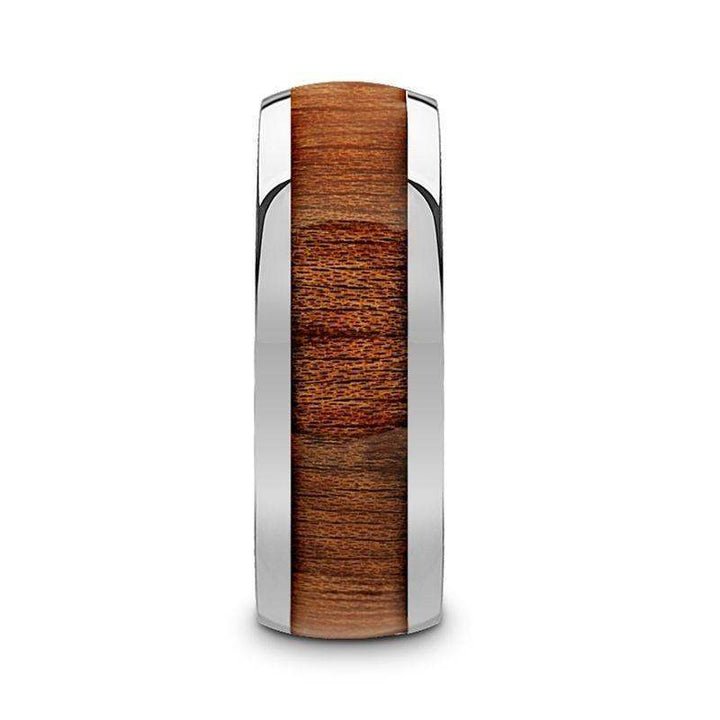 SWIETENIA Tungsten Carbide Mahogany Wood Inlay Men’s Domed Wedding Ring with Polished Finish - 8mm - Larson Jewelers