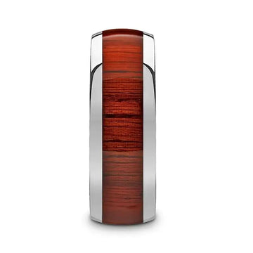 MUKWA Tungsten Carbide Polished Finish Men’s Domed Wedding Band with Padauk Wood Inlay - 8mm - Larson Jewelers