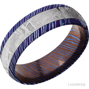 Titanium Damascus with Satinetched Finish and Meteorite Inlay - 7MM - Larson Jewelers