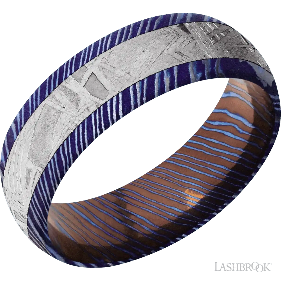 Titanium Damascus with Satinetched Finish and Meteorite Inlay - 7MM - Larson Jewelers