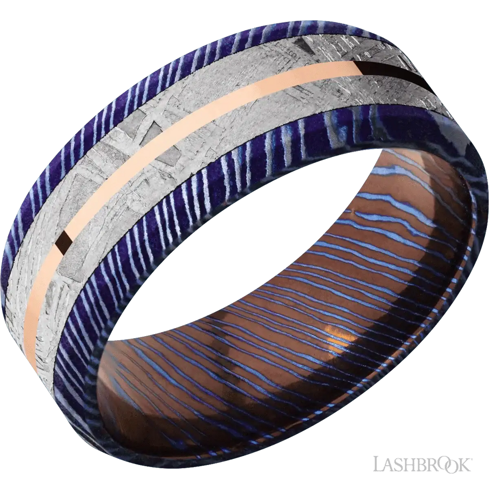 Titanium Damascus with Satinetched , Satinetched Finish - 8MM - Larson Jewelers