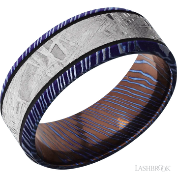Titanium Damascus with Satinetched, Satinetched Finish and Meteorite Inlay - 8MM - Larson Jewelers