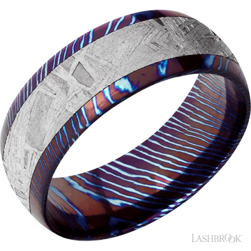 Titanium Damascus with Polish Finish and Meteorite Inlay - 8MM - Larson Jewelers