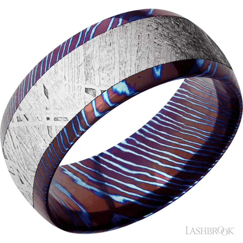 Titanium Damascus with Polish Finish and Meteorite Inlay - 9MM - Larson Jewelers