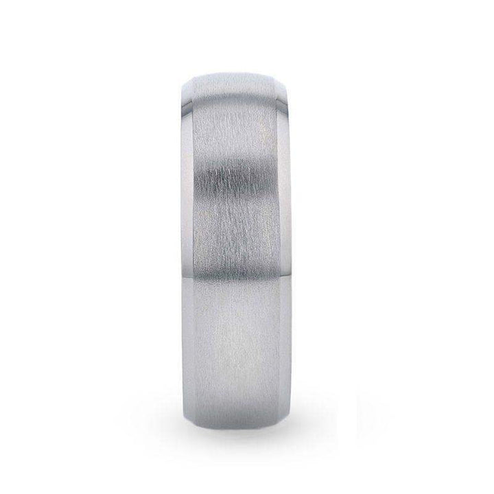 DUSTIN Chrome-Plated Titanium Domed Brushed Center Men's Wedding Ring with Polished Beveled Edges - 8mm - Larson Jewelers