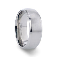 DUSTIN Chrome-Plated Titanium Domed Brushed Center Men's Wedding Ring with Polished Beveled Edges - 8mm - Larson Jewelers