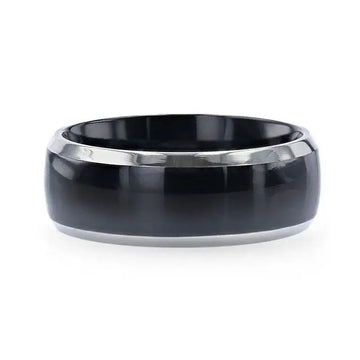 SALEEN Domed Polished Finish Black Titanium Men's Wedding Ring With Beveled Polished Edges - 8mm - Larson Jewelers