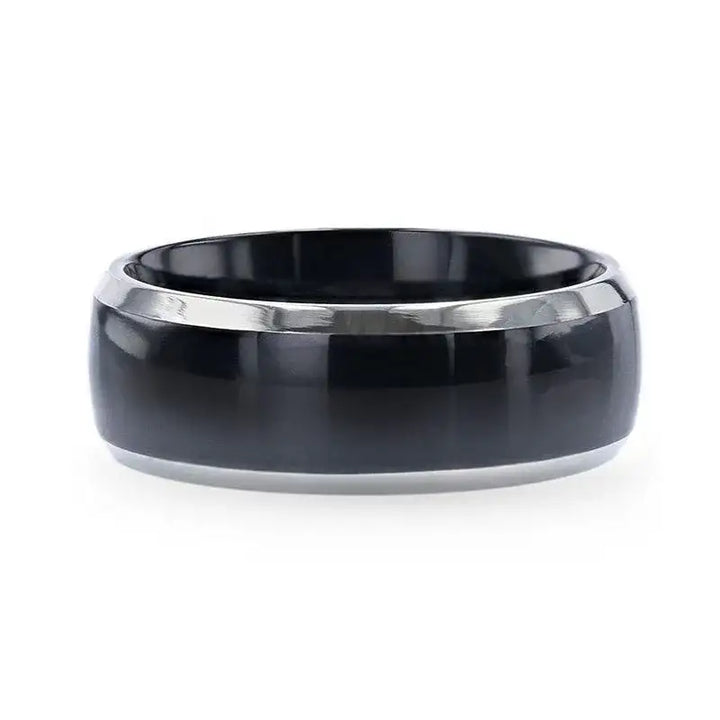 SALEEN Domed Polished Finish Black Titanium Men's Wedding Ring With Beveled Polished Edges - 8mm - Larson Jewelers