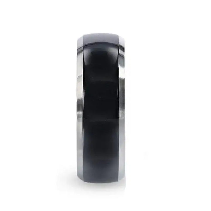 SALEEN Domed Polished Finish Black Titanium Men's Wedding Ring With Beveled Polished Edges - 8mm - Larson Jewelers