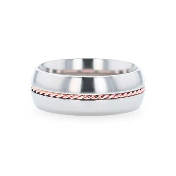 CONDUCTOR Titanium Domed Polished Wedding Ring With 14k Rose Gold Braided Inlay - 8mm - Larson Jewelers