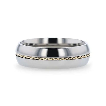 CHRISTIAN Titanium Domed Polished Men 's Wedding Ring With 14k Yellow Gold Braided Inlay - 8mm - Larson Jewelers