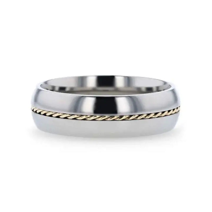 CHRISTIAN Titanium Domed Polished Men 's Wedding Ring With 14k Yellow Gold Braided Inlay - 8mm - Larson Jewelers