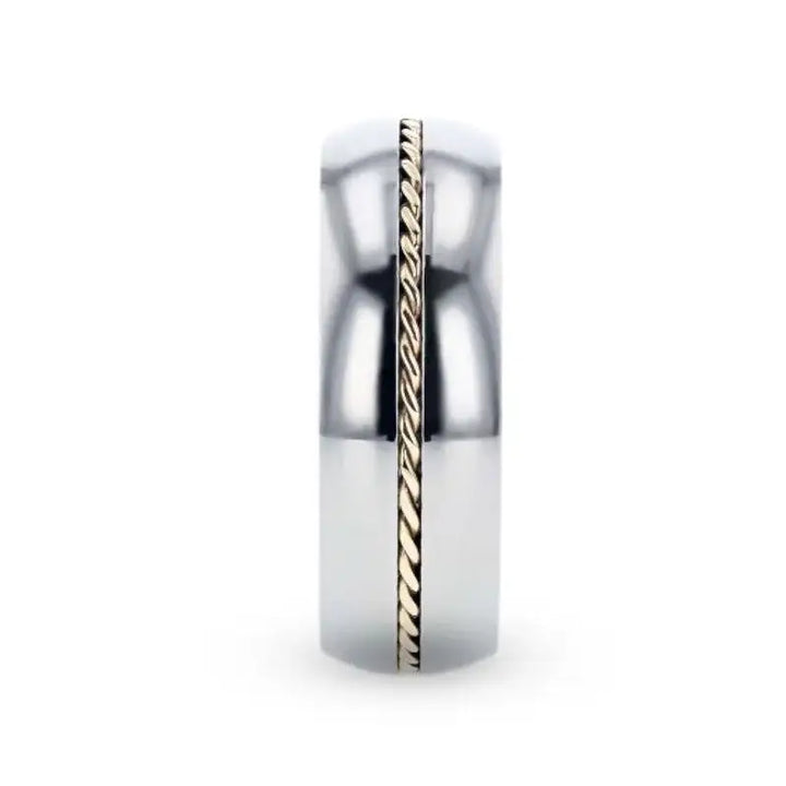 CHRISTIAN Titanium Domed Polished Men 's Wedding Ring With 14k Yellow Gold Braided Inlay - 8mm - Larson Jewelers