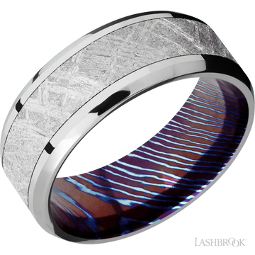 Cobalt Chrome with Polish, Polish Finish and Meteorite Inlay and Titanium Damascus - 8MM - Larson Jewelers