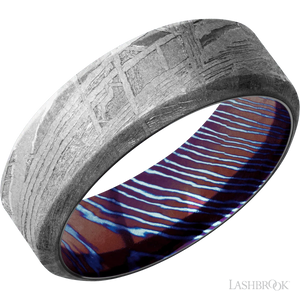 Meteorite with None Finish and Titanium Damascus - 8MM - Larson Jewelers