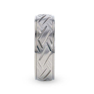 SATURN Woven Pattern Domed Titanium Men's Wedding Ring With Yellow Gold Braided Edges - 8mm - Larson Jewelers