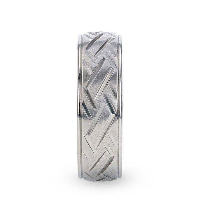 SATURN Woven Pattern Domed Titanium Men's Wedding Ring With Yellow Gold Braided Edges - 8mm - Larson Jewelers