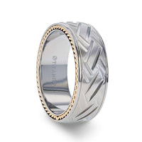SATURN Woven Pattern Domed Titanium Men's Wedding Ring With Yellow Gold Braided Edges - 8mm - Larson Jewelers