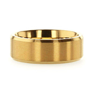 RADIATE Gold-Plated Titanium Flat Brushed Center Men's Wedding Ring With Beveled Polished Edges - 8mm - Larson Jewelers