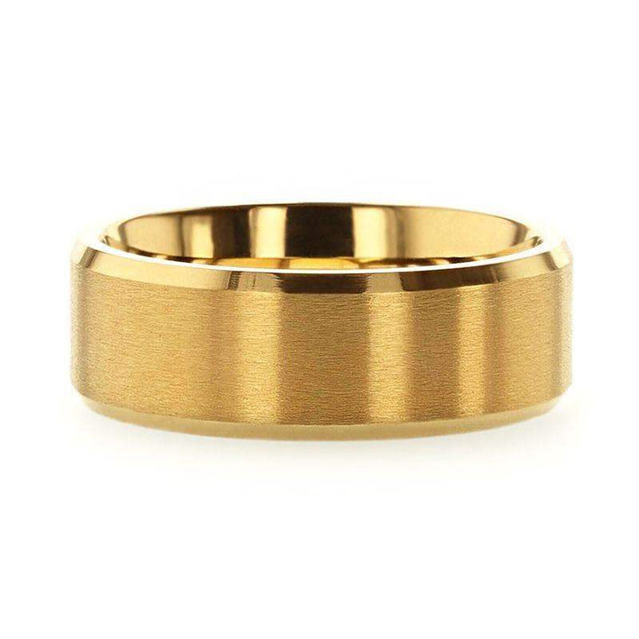 RADIATE Gold-Plated Titanium Flat Brushed Center Men's Wedding Ring With Beveled Polished Edges - 8mm - Larson Jewelers