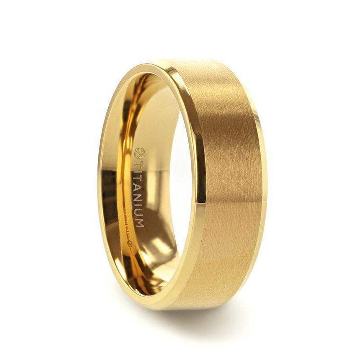 RADIATE Gold-Plated Titanium Flat Brushed Center Men's Wedding Ring With Beveled Polished Edges - 8mm - Larson Jewelers