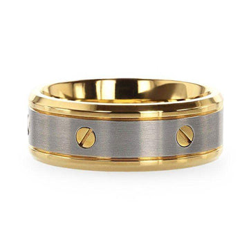 BOUNDLESS Gold-Plated Titanium Flat Brushed Center With Rotating Screw Design And Beveled Polished Edges - 8mm - Larson Jewelers