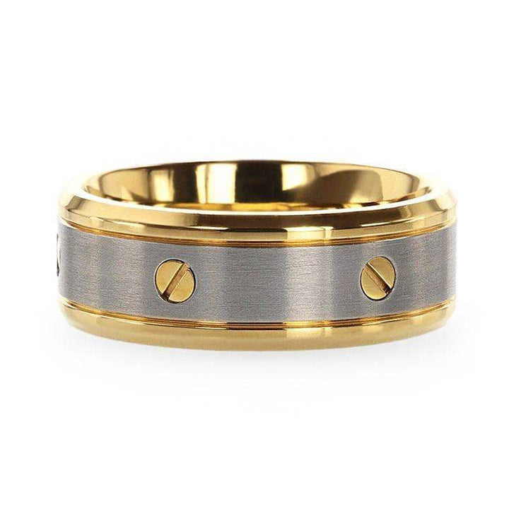 BOUNDLESS Gold-Plated Titanium Flat Brushed Center With Rotating Screw Design And Beveled Polished Edges - 8mm - Larson Jewelers