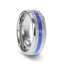 BARRY Blue Stripe Inlaid Titanium Flat Brushed Men's Wedding Ring With Beveled Polished Edges - 8mm - Larson Jewelers