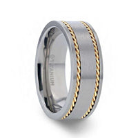 FERDINAND Titanium Brushed Finish Flat Men's Wedding Ring With 14K Yellow Gold Dual Braided Inlay - 8mm - Larson Jewelers