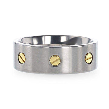 RESOLUTE Titanium Flat Brushed Finish Men's Wedding Ring With Rotating Screw Design - 8mm - Larson Jewelers