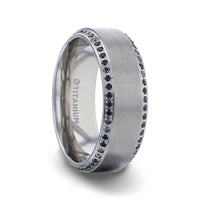 CHAMPION Flat Brushed Center Titanium Men's Wedding Band with Black Sapphire Polished Beveled Edges - 8mm - Larson Jewelers