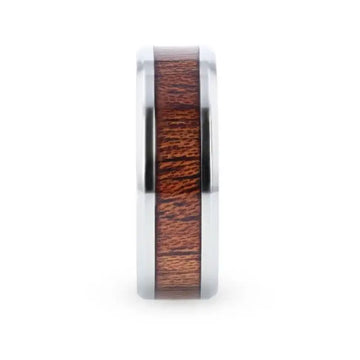 MELIA Mahogany Wood Inlaid Titanium Flat Polished Finish Men's Wedding Ring With Beveled Edges - 8mm - Larson Jewelers