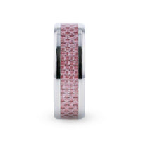DOMINIQUE Pink Carbon Fiber Inlaid Titanium Flat Polished Finish Ring Band With Beveled Edges - 8mm - Larson Jewelers