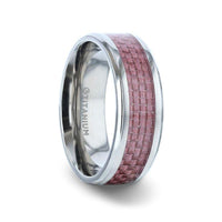 DOMINIQUE Pink Carbon Fiber Inlaid Titanium Flat Polished Finish Ring Band With Beveled Edges - 8mm - Larson Jewelers