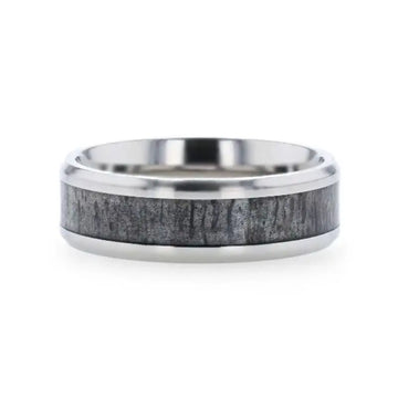 MELANISTIC Dark Deer Antler Inlaid Titanium Flat Polished Finish Men's Wedding Band With Beveled Edges - 8mm - Larson Jewelers