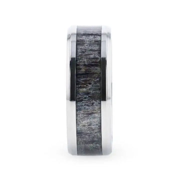 MELANISTIC Dark Deer Antler Inlaid Titanium Flat Polished Finish Men's Wedding Band With Beveled Edges - 8mm - Larson Jewelers