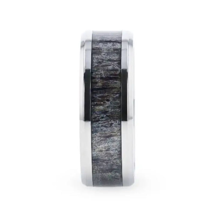 MELANISTIC Dark Deer Antler Inlaid Titanium Flat Polished Finish Men's Wedding Band With Beveled Edges - 8mm - Larson Jewelers