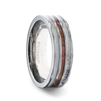 TRIPOLI Wood Inlaid Titanium Flat Polished Finish Men's Wedding Ring With White Double Deer Antler Edges - 8mm - Larson Jewelers