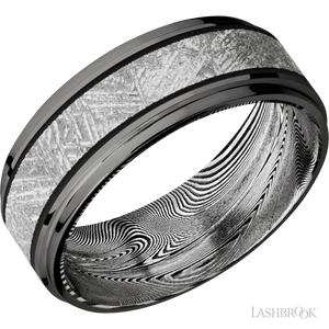 Tantalum Noir with Polish , Polish Finish and Meteorite Inlay and Tightweave - 8MM - Larson Jewelers