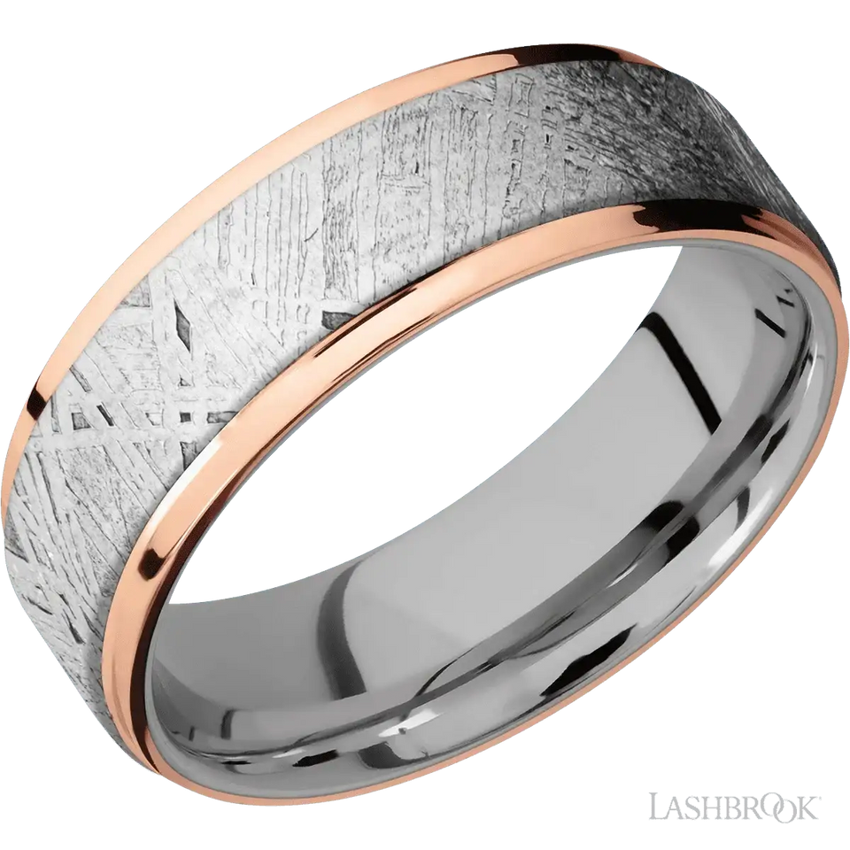 14K Rose Gold with Polish Finish and Meteorite Inlay and Titanium - 7MM - Larson Jewelers