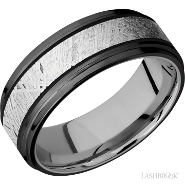 Zirconium with Satin , Polish Finish and Meteorite Inlay and Titanium - 8MM - Larson Jewelers
